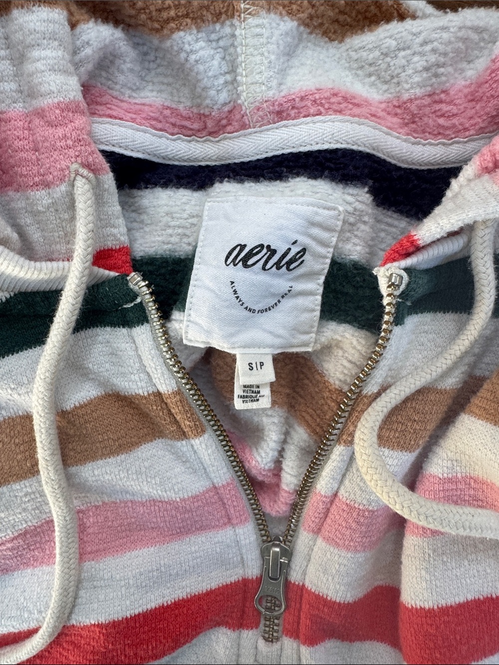 aerie Restart Quarter Zip Hoodie Soft Muslin Stripe Size S - Picture 10 of 13